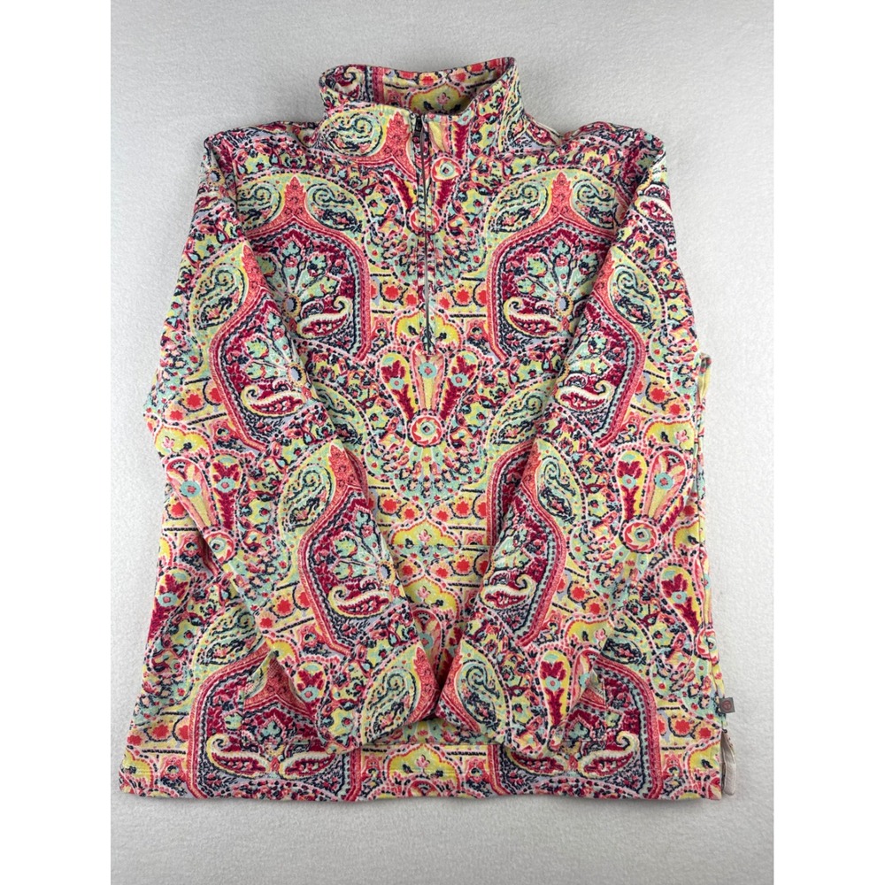 Talbots Womens Large Paisley Quarter Zip Pullover Sweatshirt Multicolor Cotton